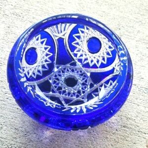 Vintage unique European cobolt blue glass Decorative Bowl with flowered design
